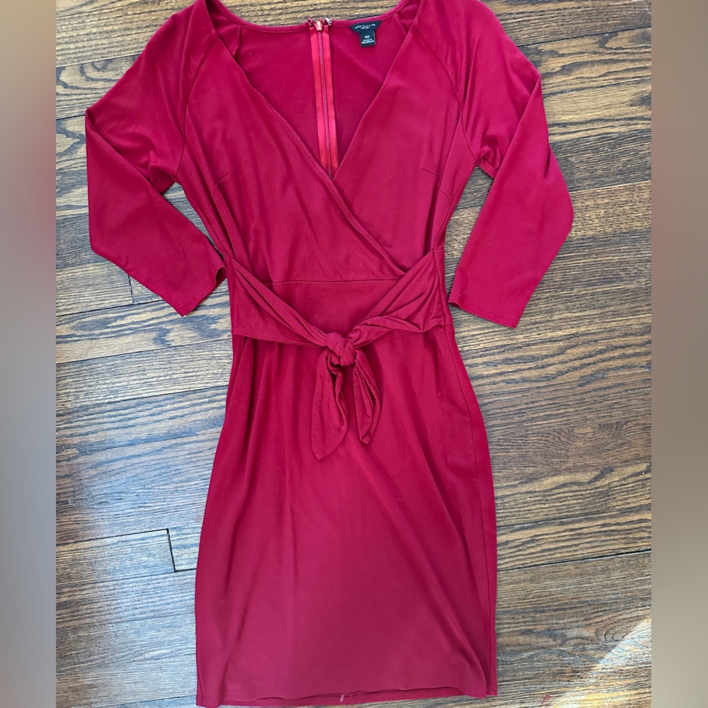 Ann Taylor 00 MIDI red dress, long sleeved, belted